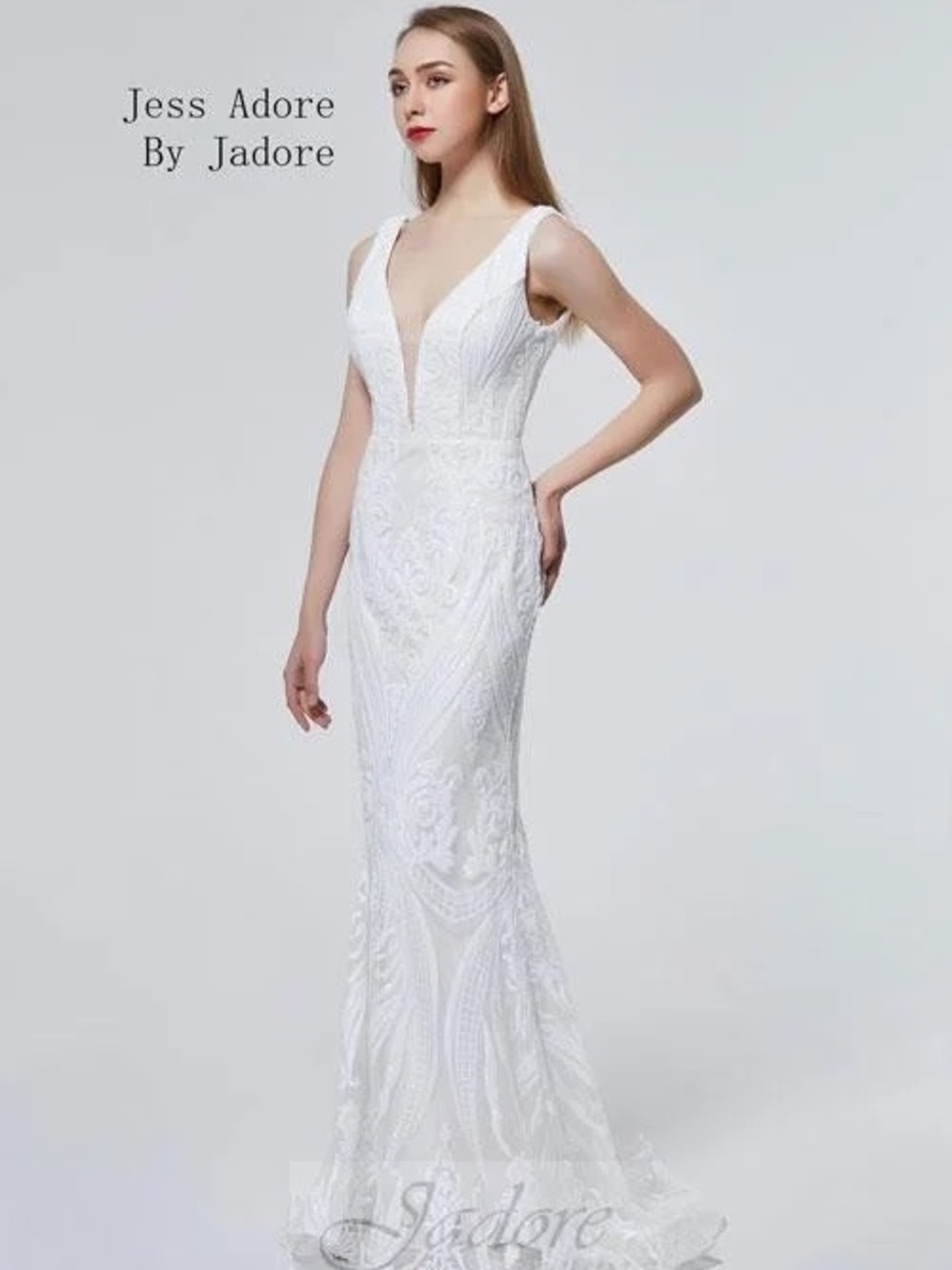 Jess Adore White Embroidered V-Neck Wedding Dress
